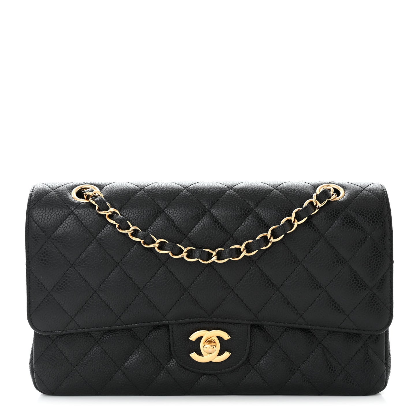 Caviar Quilted Medium Double Flap Black