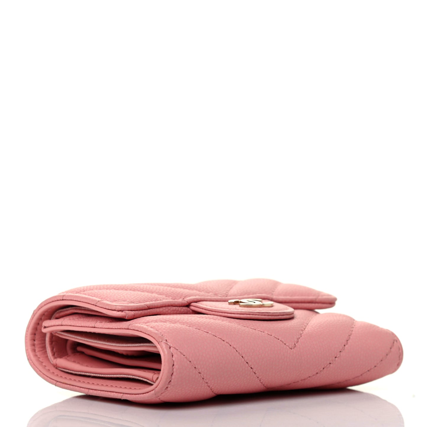 Caviar Flat Chevron Quilted Compact Flap Wallet Pink