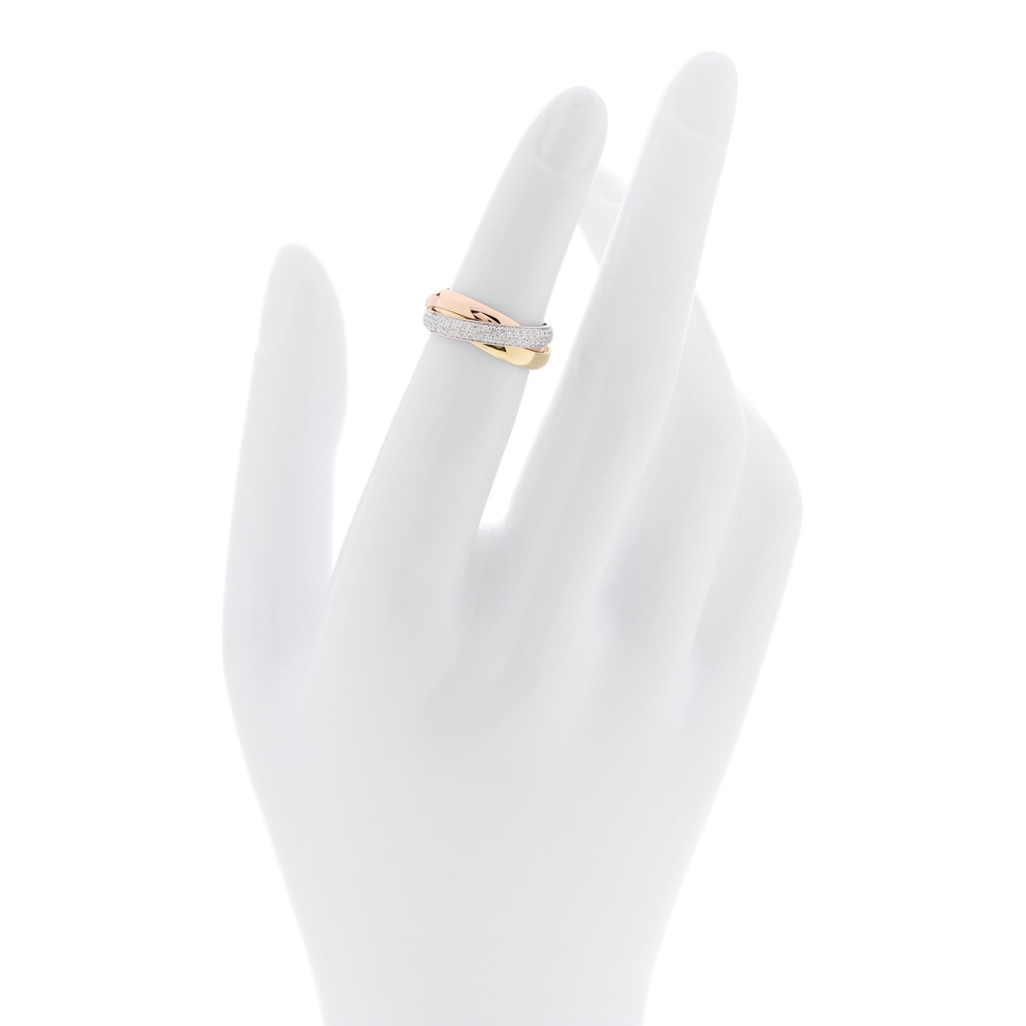 18K White Yellow Pink Gold Diamond Small Trinity Paved Ring 47 4