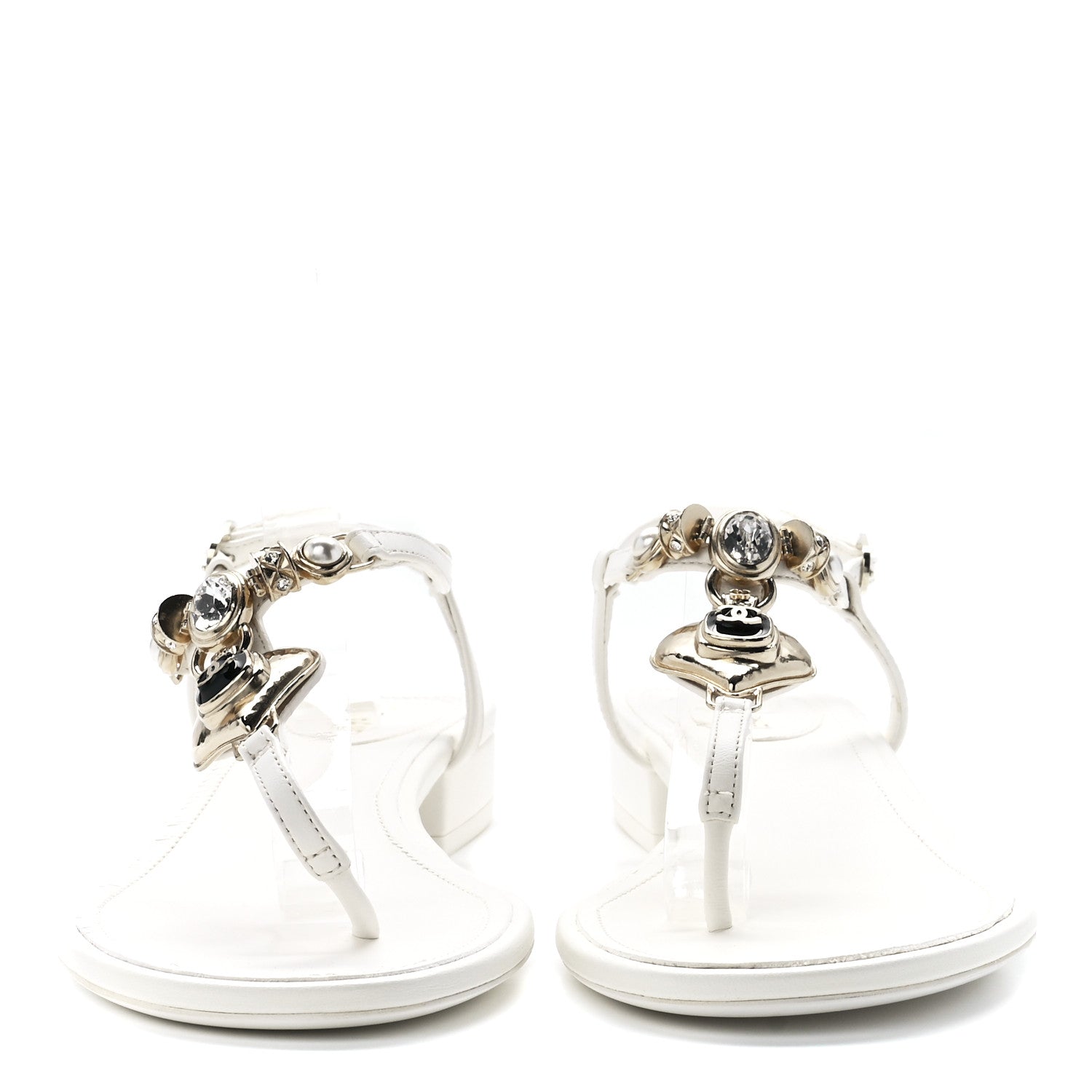 Chanel Lambskin Metal Heart Thong Sandals 40.5 White 2 of 9