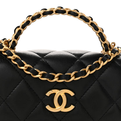 Chanel Lambskin Quilted Mini Metal Top Handle Flap Clutch With Chain  Black 9 of 11