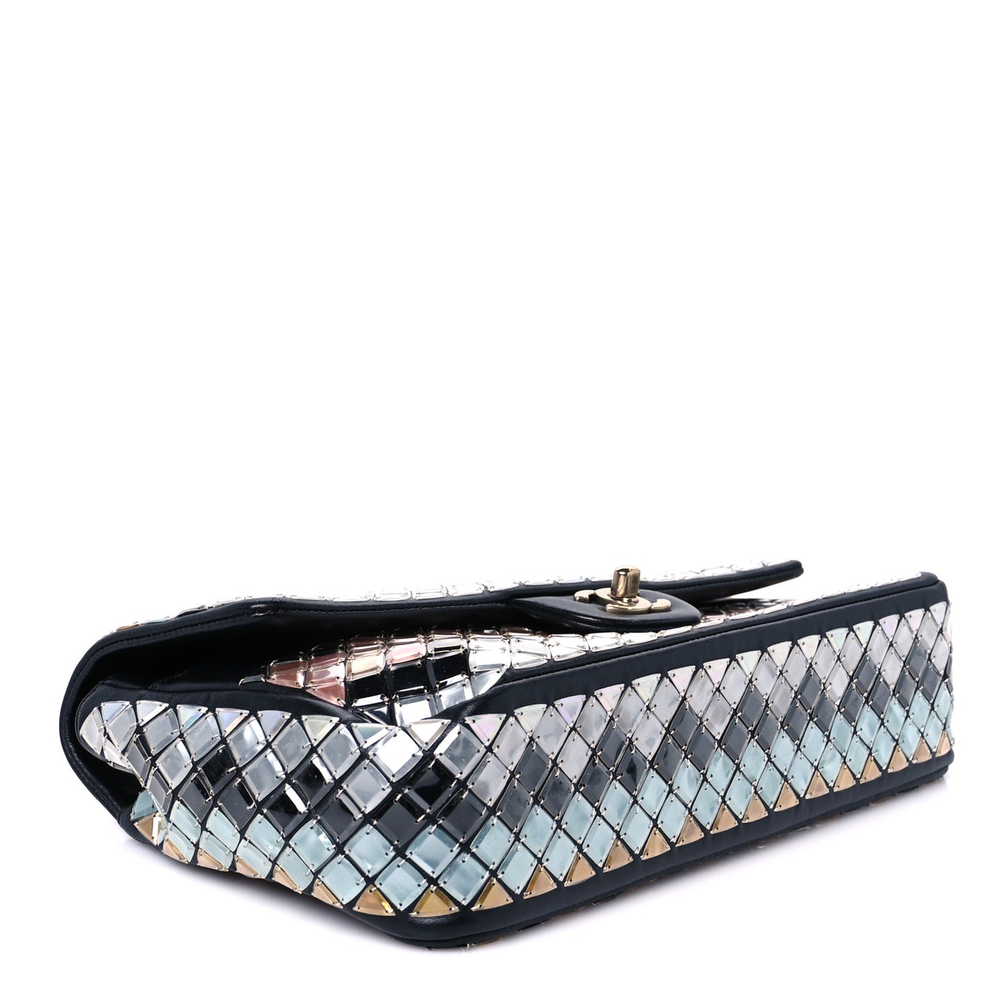 Lambskin Mosaic Medium Flap Black Gold Light Blue