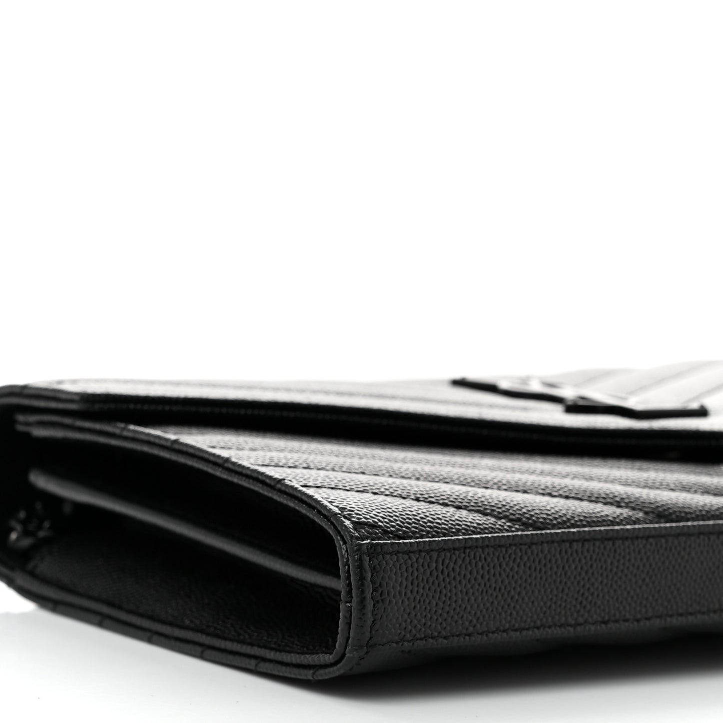Grain De Poudre Matelasse Chevron Monogram Monochrome Chain Wallet Black