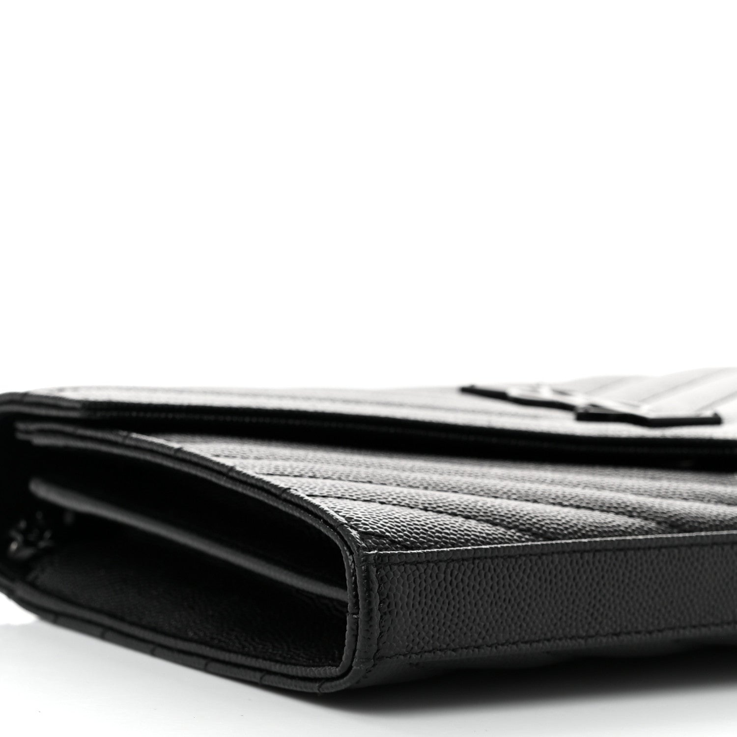 Saint Laurent Grain De Poudre Matelasse Chevron Monogram Monochrome Chain Wallet Black 9 of 12