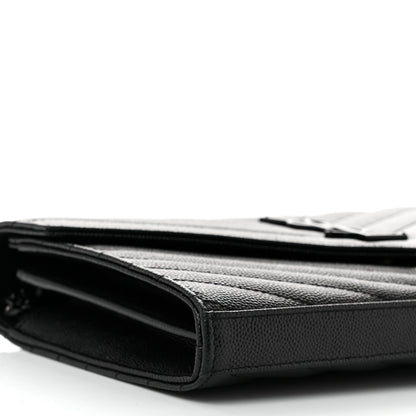 Saint Laurent Grain De Poudre Matelasse Chevron Monogram Monochrome Chain Wallet Black 9 of 12