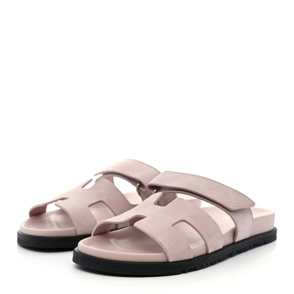 Hermes Suede Goatskin Womens Chypre Sandals 38.5 Rose Porcelaine 3 of 9