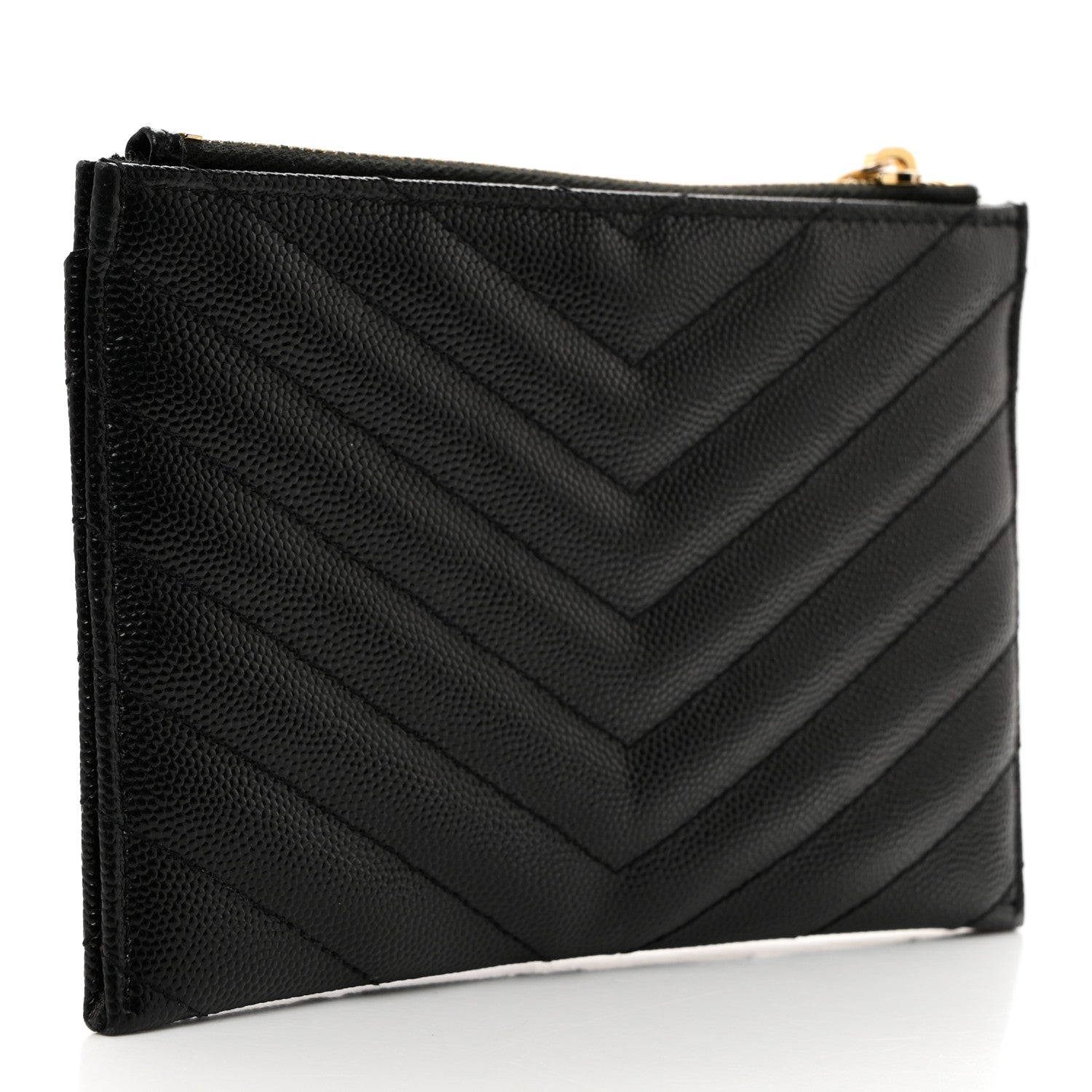 Saint Laurent Grain De Poudre Chevron Monogram Bill Pouch Black 3 of 8