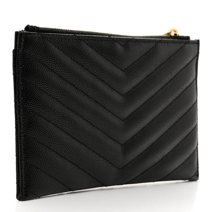 Saint Laurent Grain De Poudre Chevron Monogram Bill Pouch Black 3 of 8