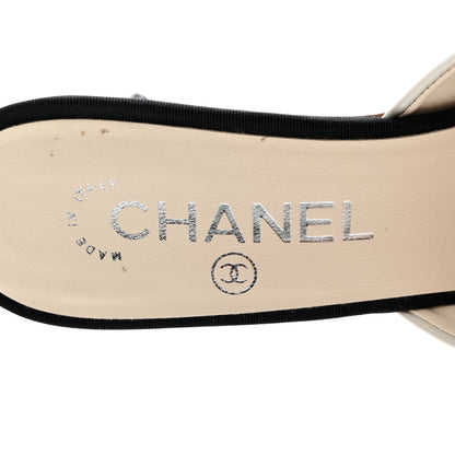 Chanel Patent Grosgrain Cap Toe Pearl Mule 37.5 White Black 6 of 11