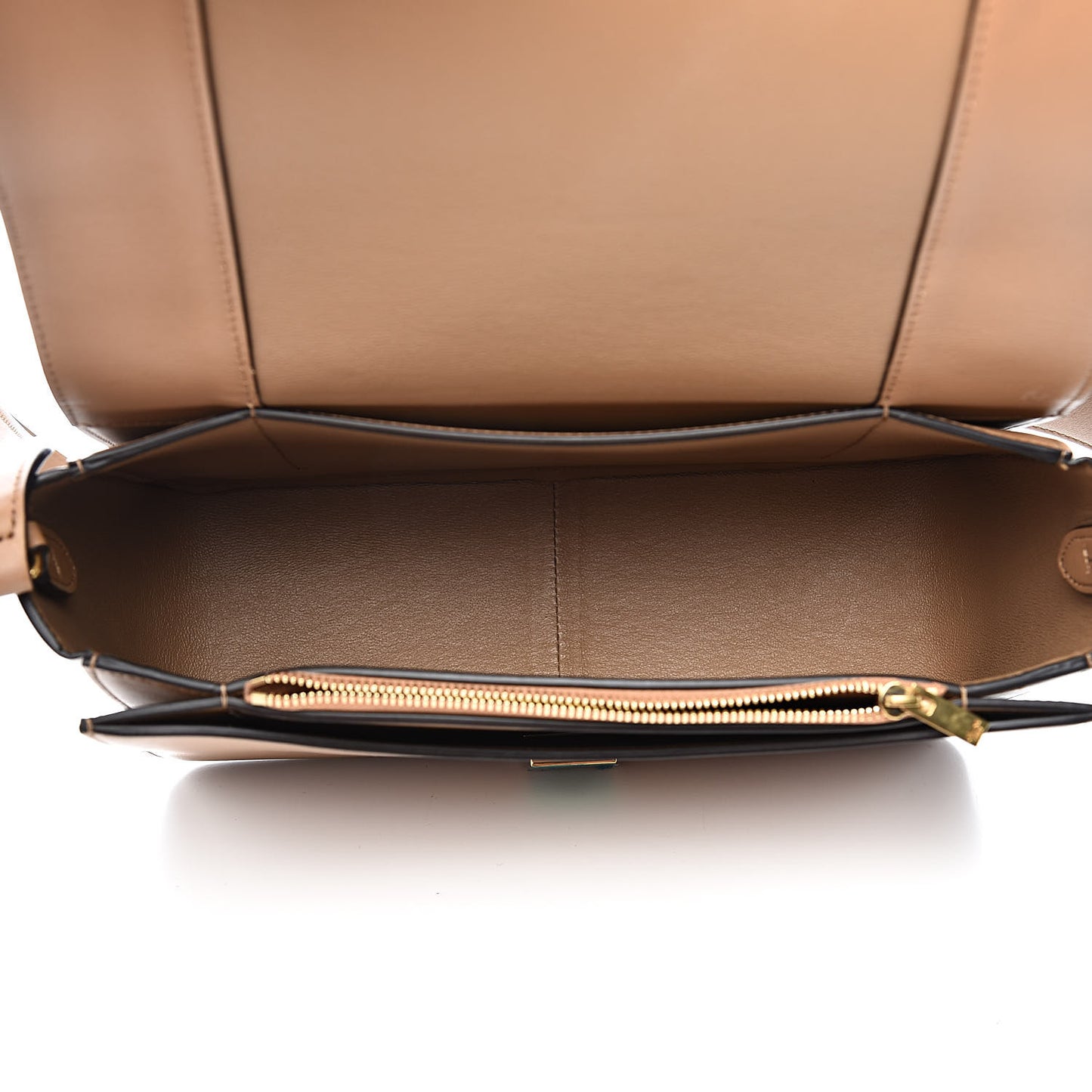 Shiny Smooth Calfskin Medium Frame Shoulder Bag Tan Optic White