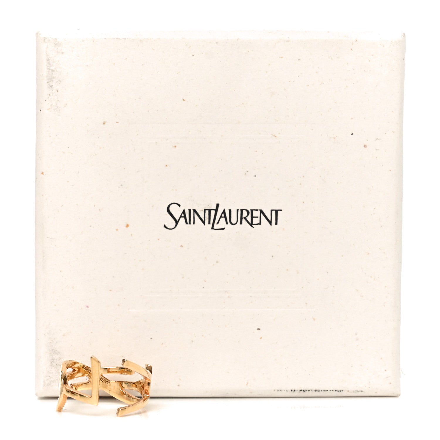Saint Laurent Straited Brass Monogram Ring 6 Gold 5 of 5