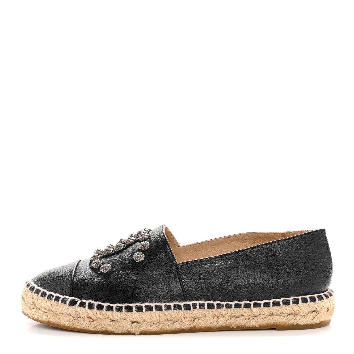 Chanel Lambskin Camellia CC Stud Espadrilles 39 Black 1 of 11