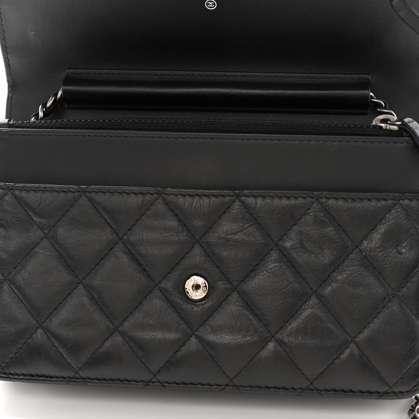 Aged Calfskin Quilted Lucky Charms 2.55 Reissue Wallet On Chain WOC Black