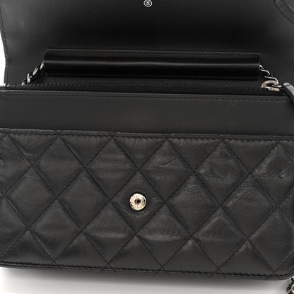Chanel Aged Calfskin Quilted Lucky Charms 2.55 Reissue Wallet On Chain WOC Black 12 of 13