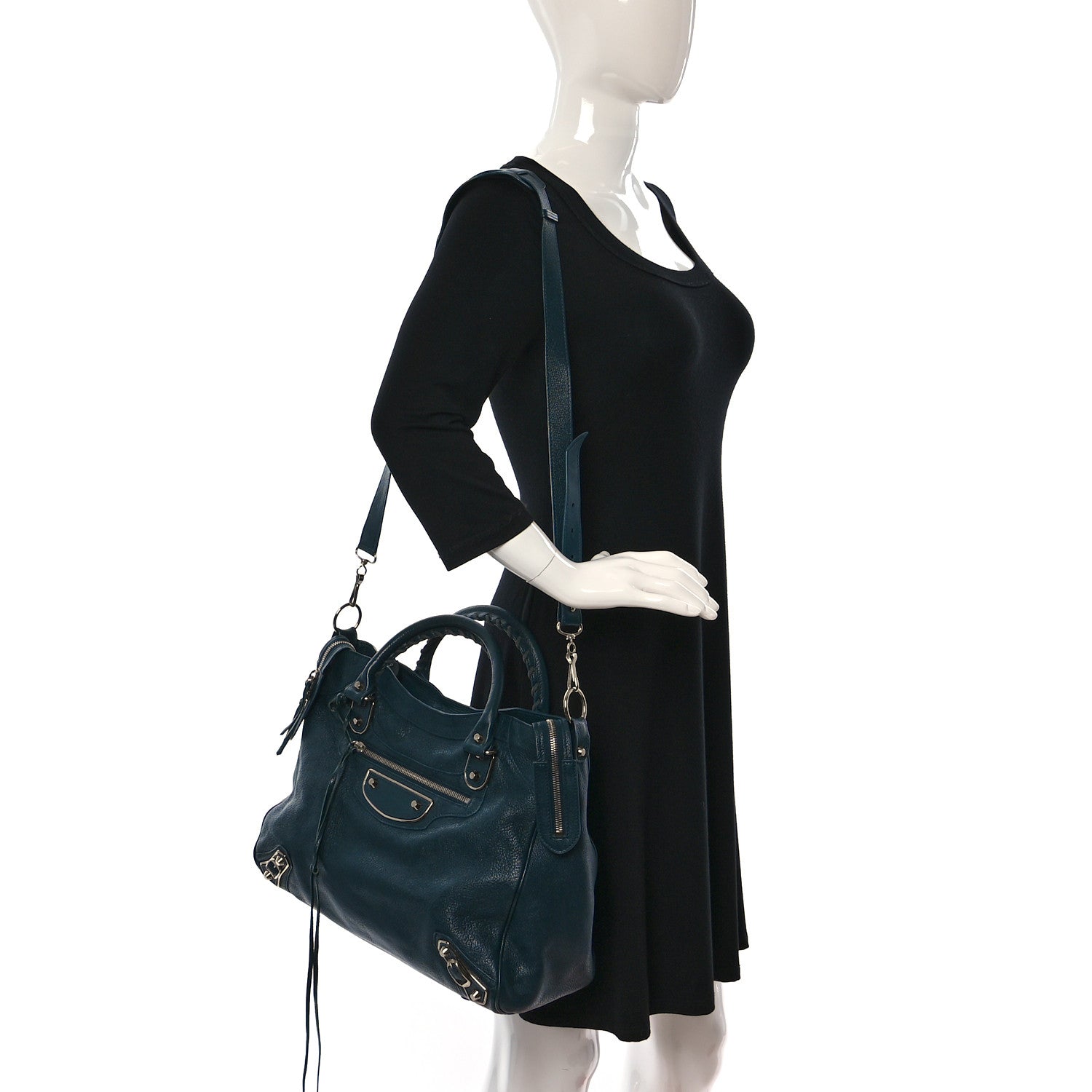 Balenciaga Chevre Silver Metallic Edge Hardware Velo Bleu Paon 2 of 12