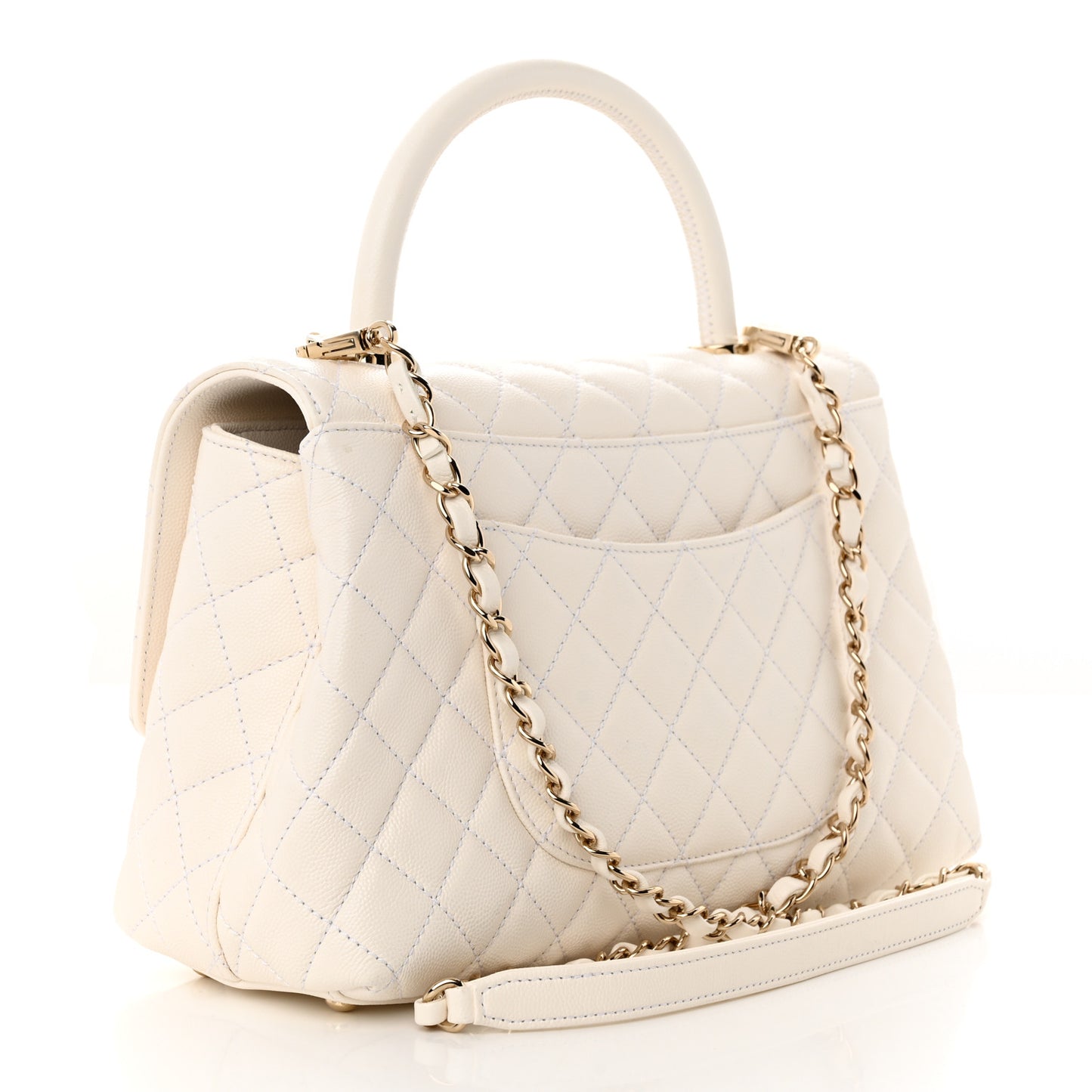 Caviar Quilted Small Coco Handle Flap White