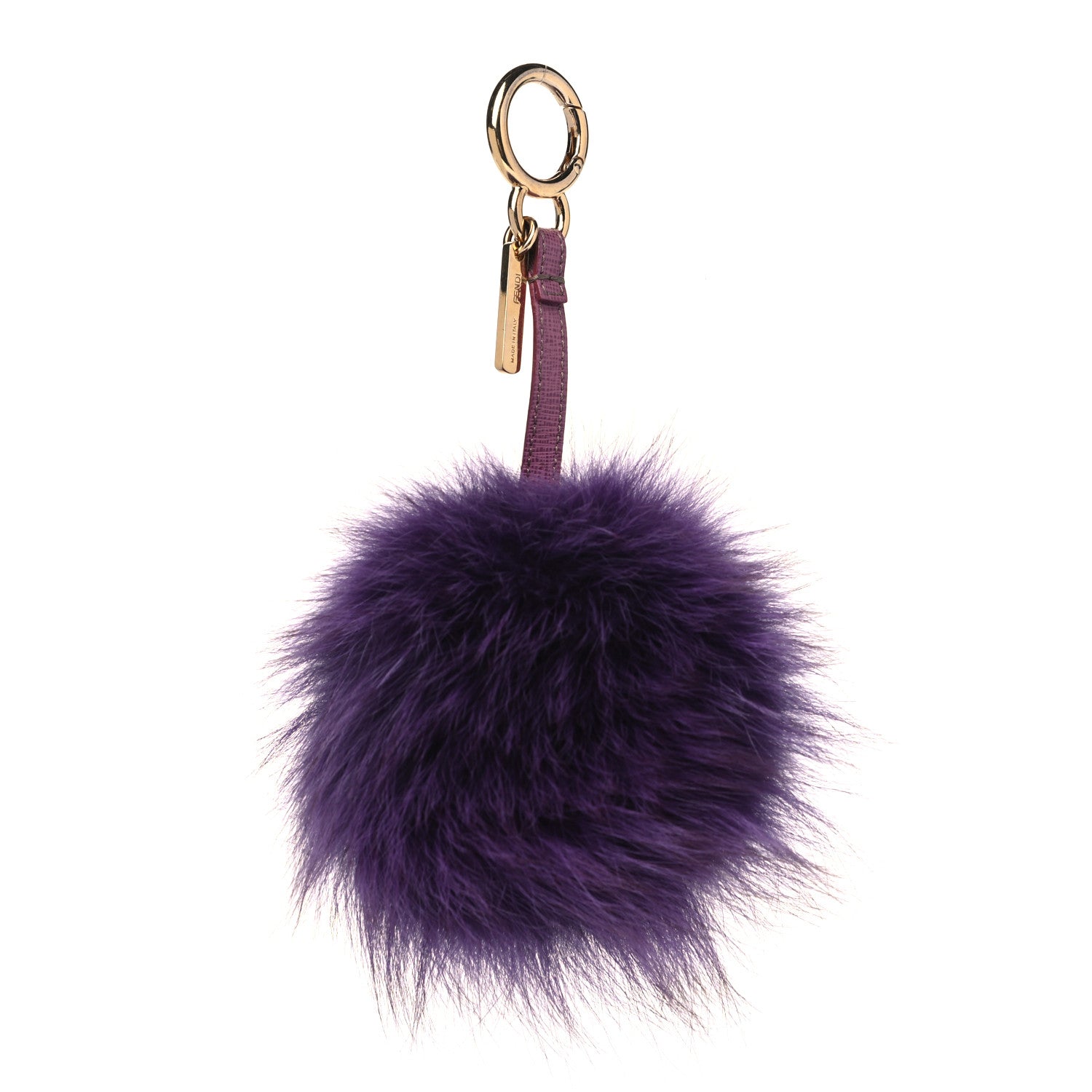Fendi Fox Fur Vitello Elite Pom Pom Bag Charm Purple 1 of 3