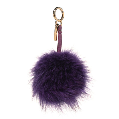 Fendi Fox Fur Vitello Elite Pom Pom Bag Charm Purple 1 of 3