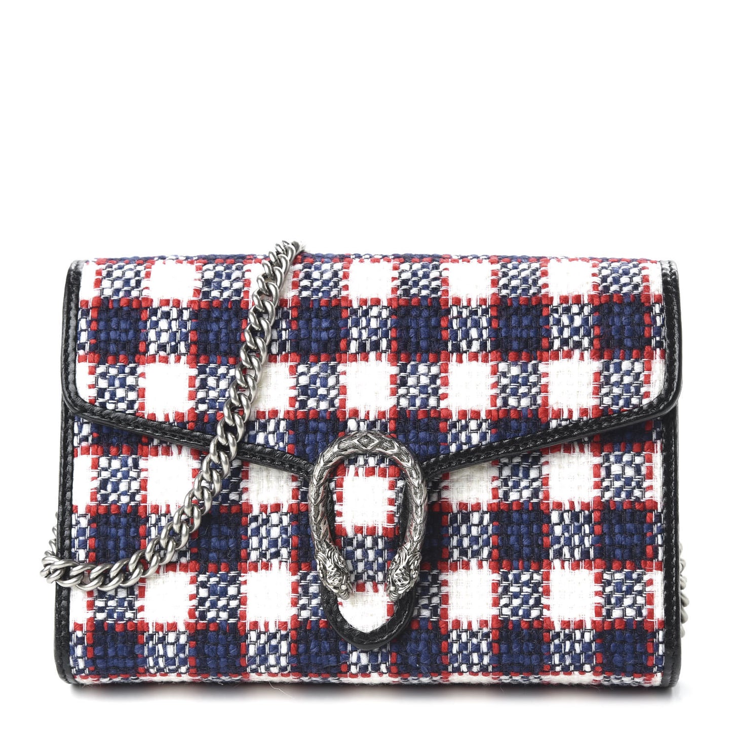 Vintage Tweed Check Mini Dionysus Chain Wallet White Hibiscus Red Marine