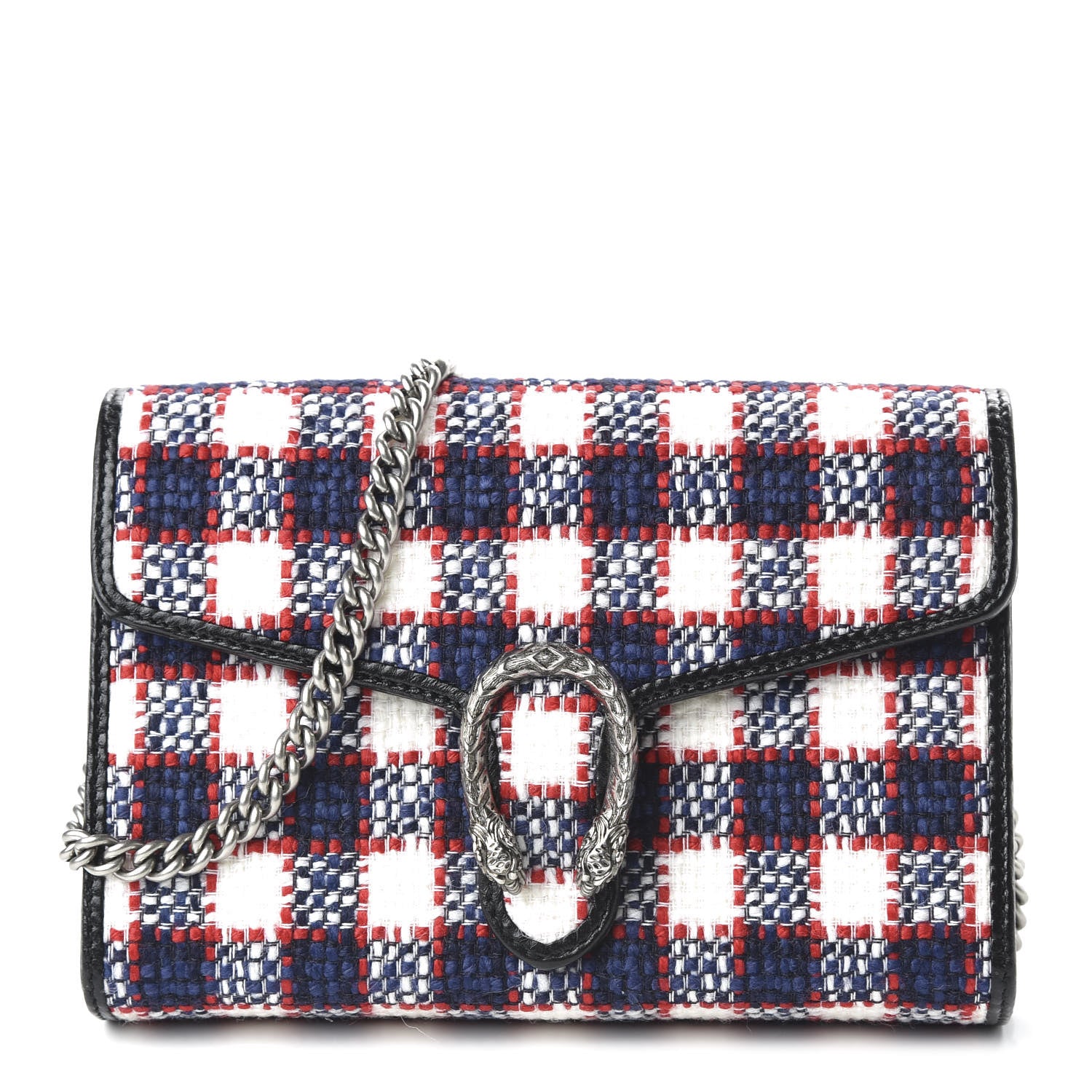 Gucci Vintage Tweed Check Mini Dionysus Chain Wallet White Hibiscus Red Marine 1 of 10