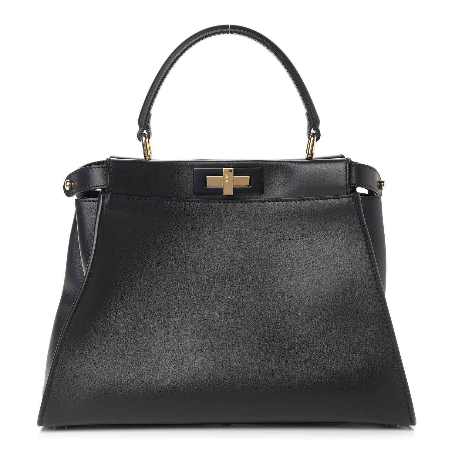 Fendi Vitello Seta Shiny Nappa Medium Peekaboo Iconic Satchel Black 1 of 9