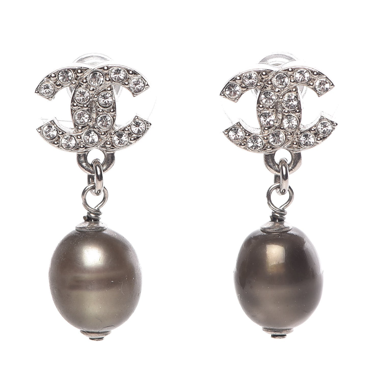 Crystal Pearl CC Drop Earrings Grey