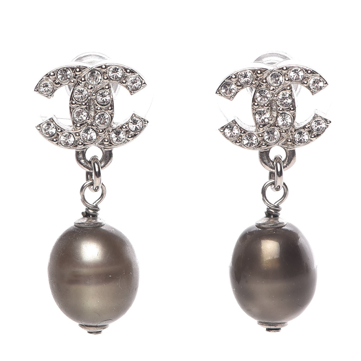 Chanel Crystal Pearl CC Drop Earrings Grey 1 of 4