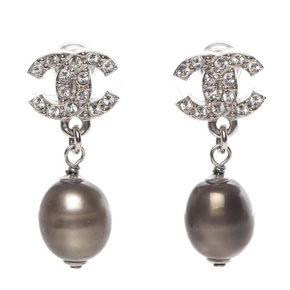 Chanel Crystal Pearl CC Drop Earrings Grey 1 of 4