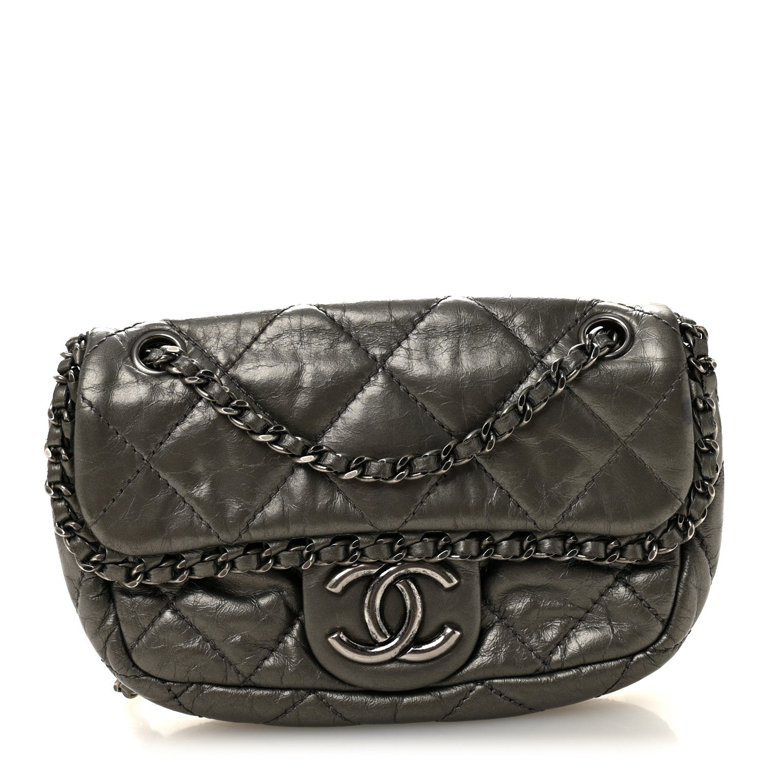 Chanel Metallic Aged Calfskin Mini Chain Me Flap Pewter 2 of 19