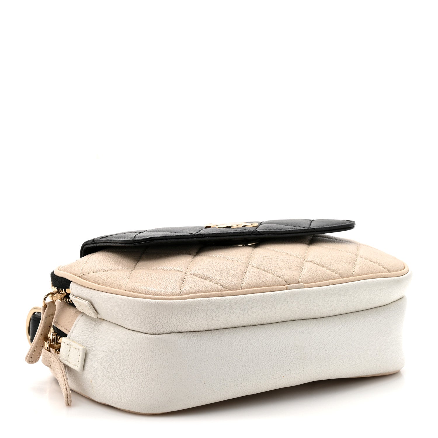 Chanel Goatskin Quilted Waist Bag Beige White Black 4 of 12