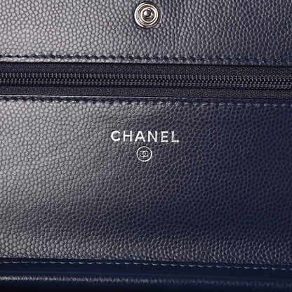 Chanel Caviar Chevron Quilted Wallet On Chain WOC Navy 8 of 12
