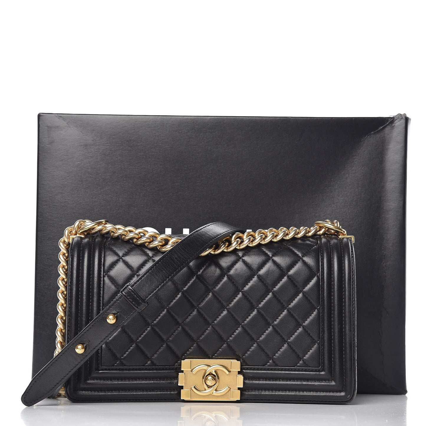 Lambskin Quilted Medium Boy Flap Black