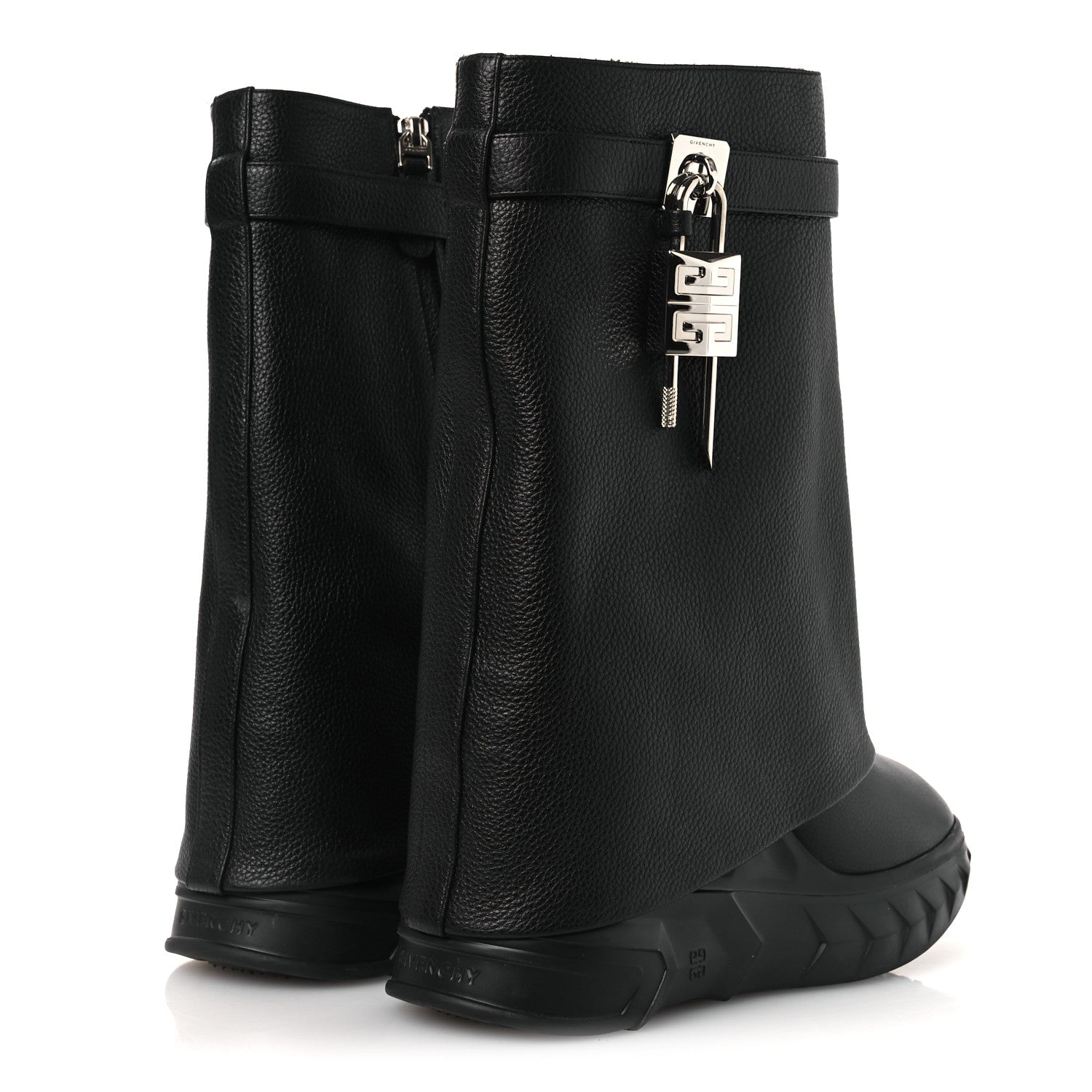 Givenchy Grained Calfskin Shark Lock Biker Ankle Boots 40 Black 4 of 13
