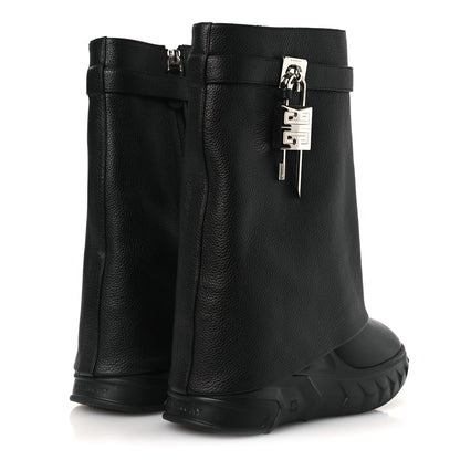 Givenchy Grained Calfskin Shark Lock Biker Ankle Boots 40 Black 4 of 13