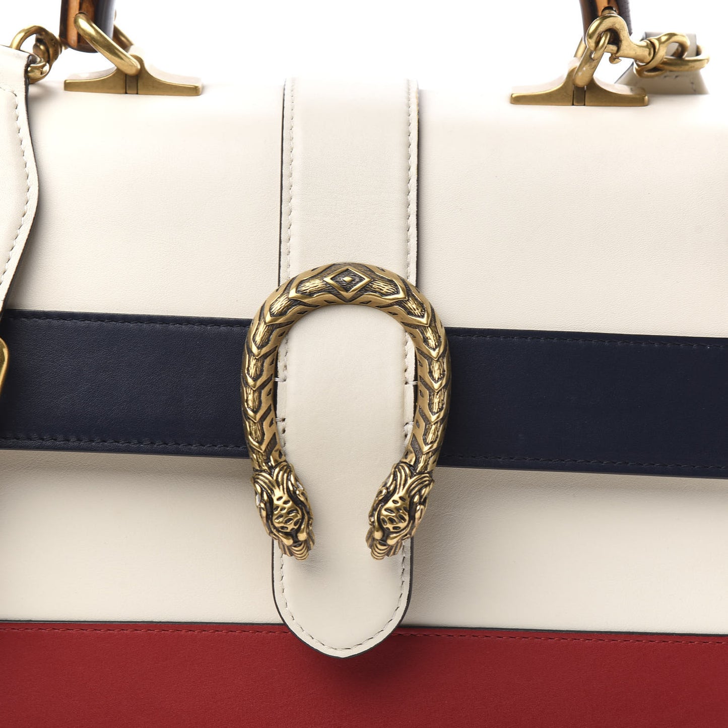 Calfskin Bamboo Web Medium Dionysus Top Handle Bag White Blue Hibiscus Red