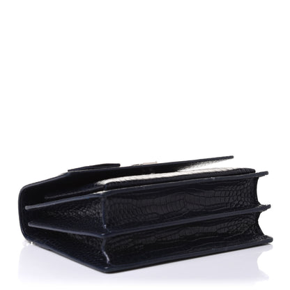 Saint Laurent Calfskin Crocodile Embossed Medium Monogram Sunset Navy 4 of 18