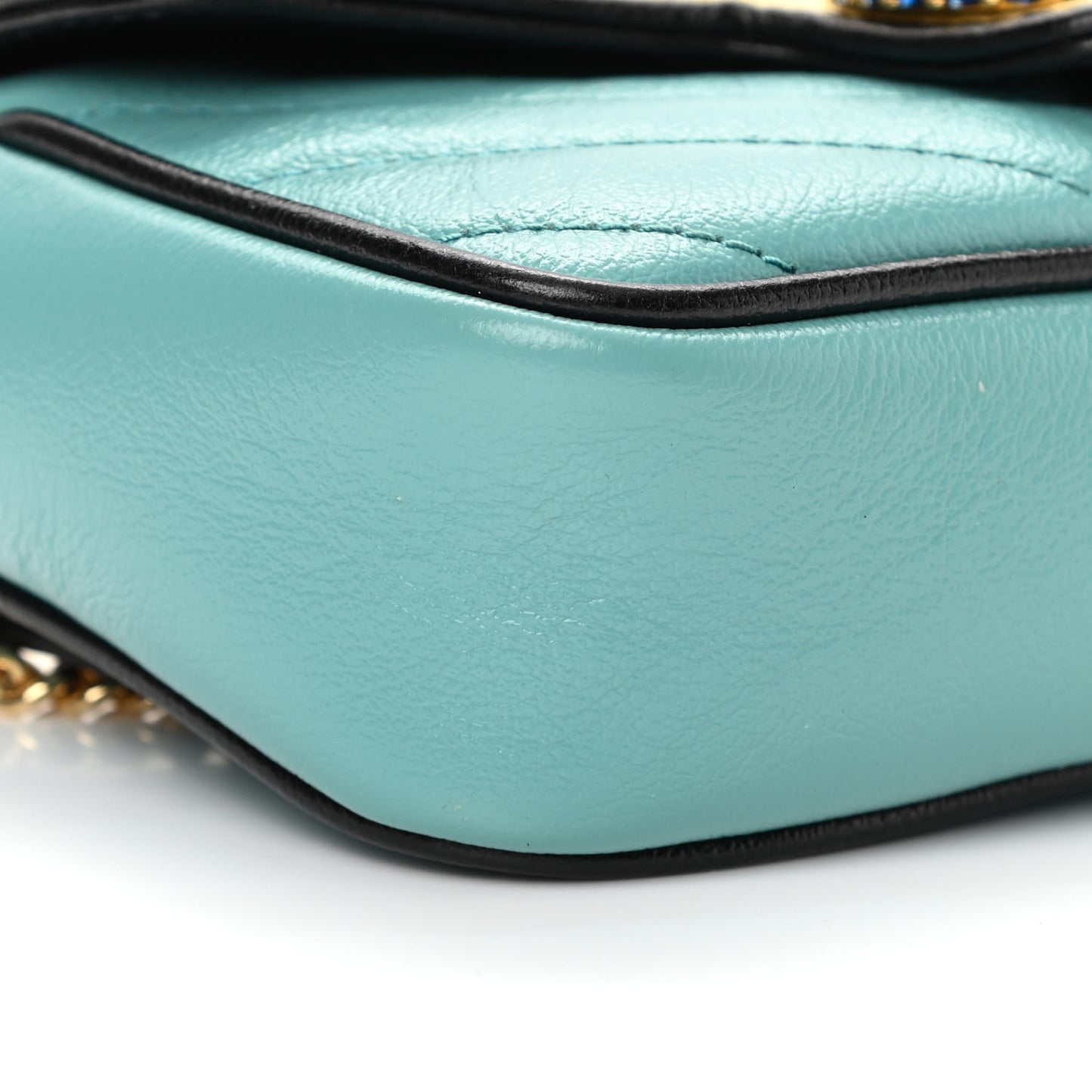 Azalea Calfskin Enamel Matelasse Diagonal Super Mini Torchon GG Marmont Shoulder Bag Butter Dusty Azure Black Electric Blue
