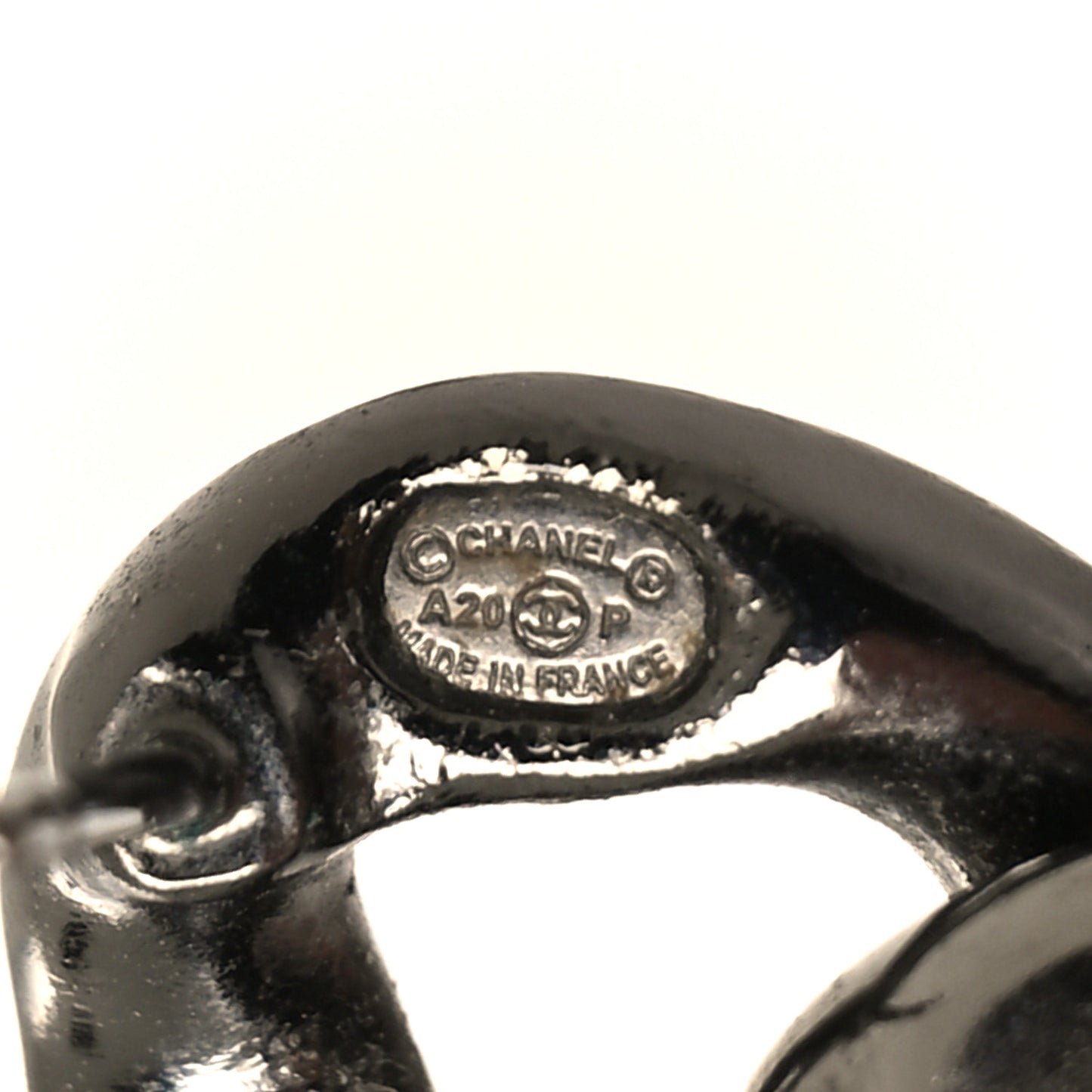 Metal CC Pick Drop Earrings Ruthenium