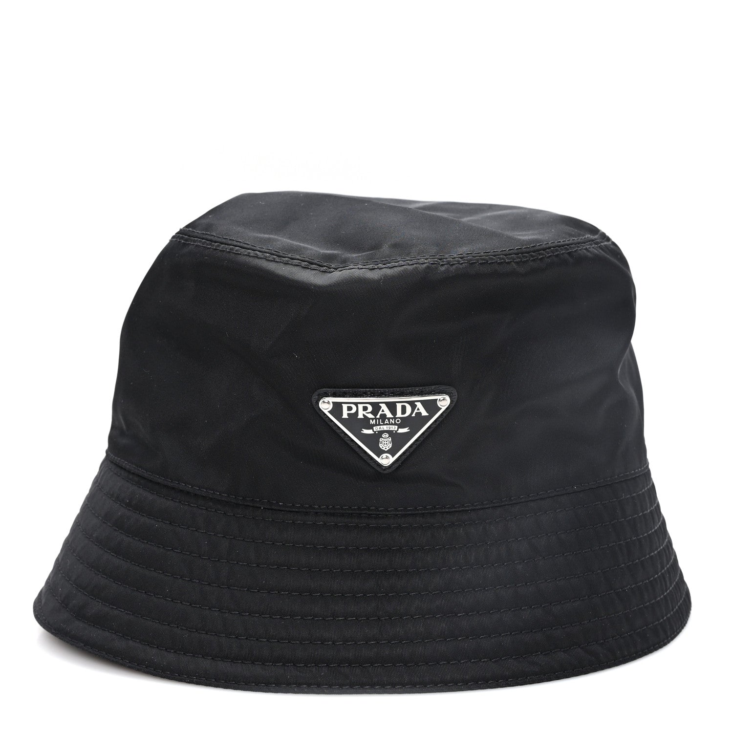 Prada Re-Nylon Metal Triangle Logo Womens Bucket Hat L Black 3 of 9