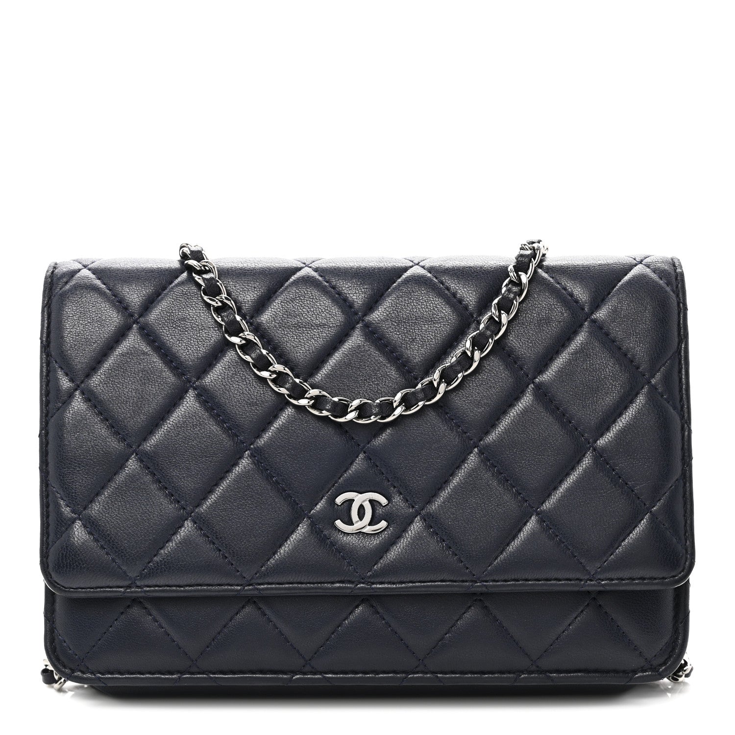 Chanel Lambskin Quilted Wallet On Chain WOC Navy Blue 9 of 11