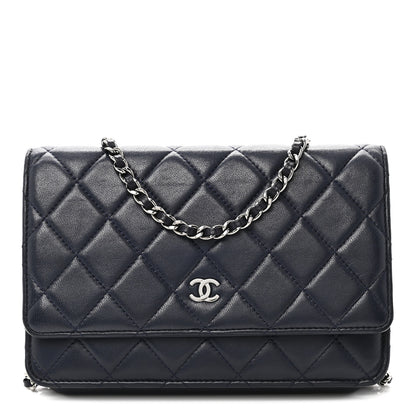 Chanel Lambskin Quilted Wallet On Chain WOC Navy Blue 9 of 11