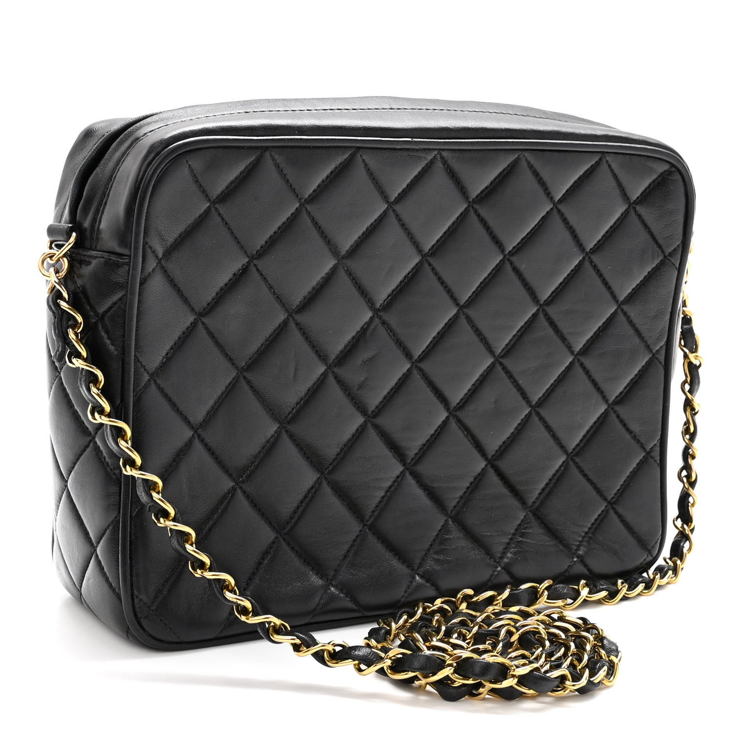 Lambskin Quilted Tassel Camera Case Black