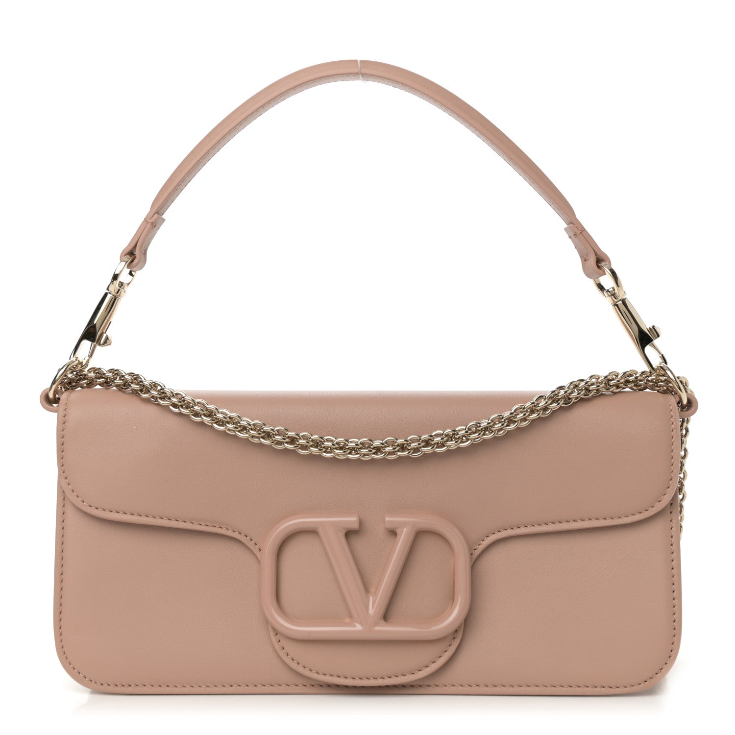 Valentino Garavani Calfskin Enamel Vlogo Loco Shoulder Bag Rose Cannelle 1 of 11