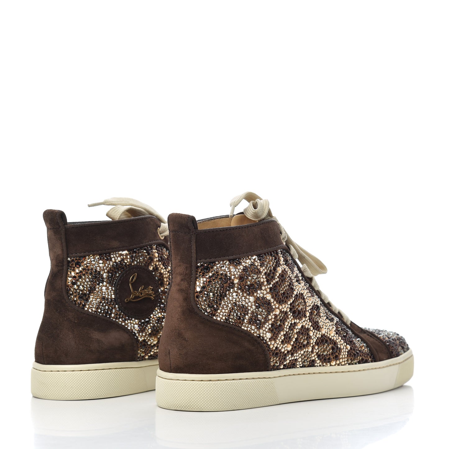 Suede Crystal Leopard Print Flat Sneakers 38 Brown