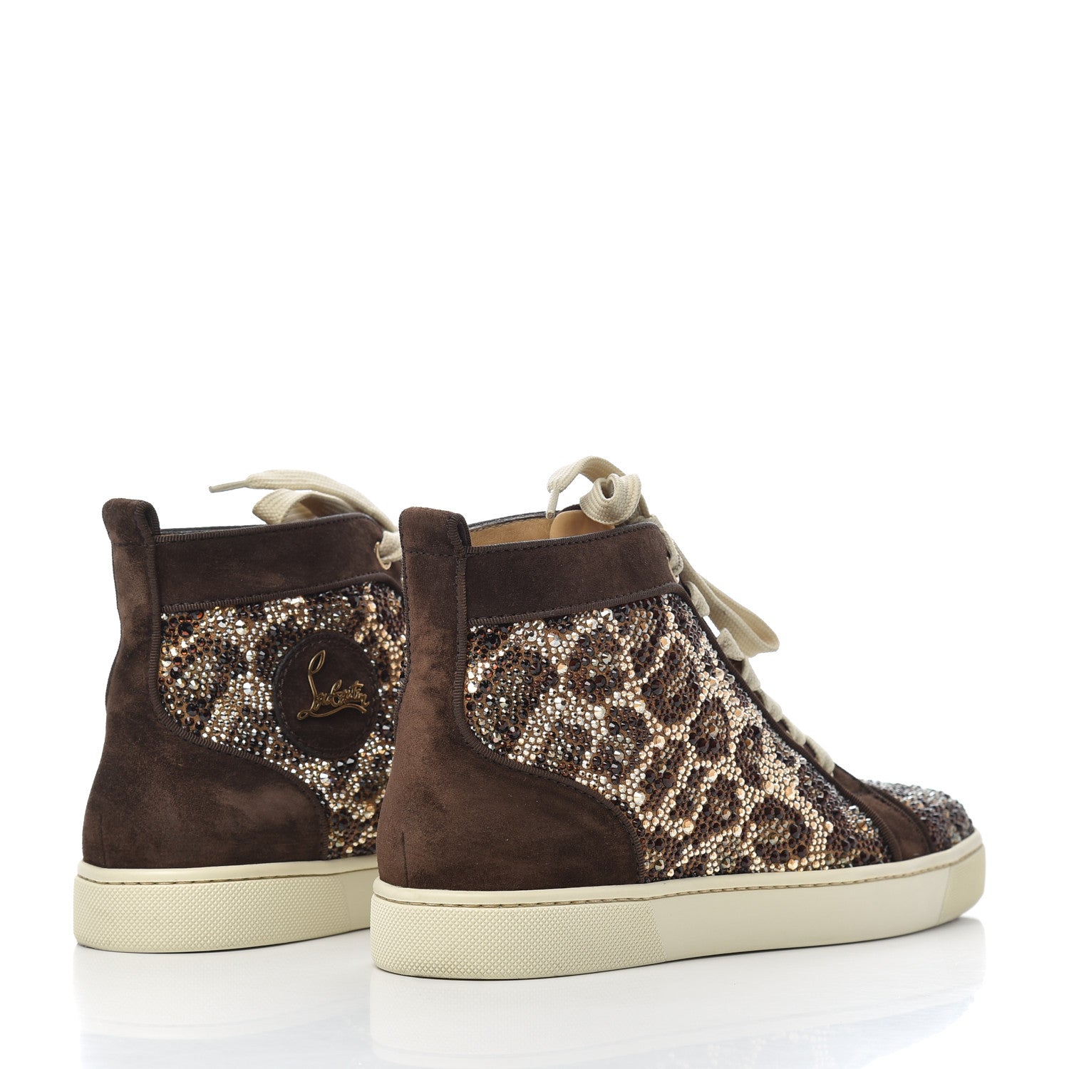 Christian Louboutin Suede Crystal Leopard Print Flat Sneakers 38 Brown 4 of 18