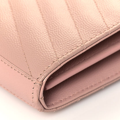 Saint Laurent Grain De Poudre Matelasse Chevron Monogram Chain Wallet Pale Pink 12 of 13