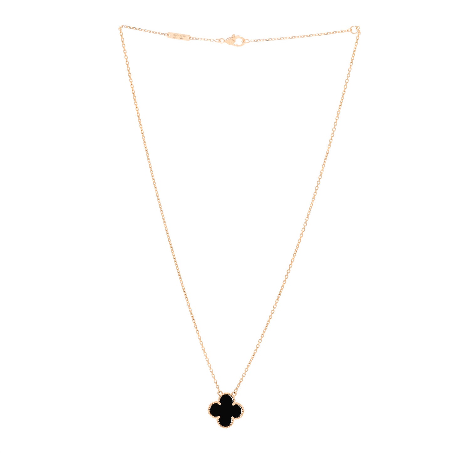 18K Yellow Gold Black Onyx Vintage Alhambra Pendant Necklace