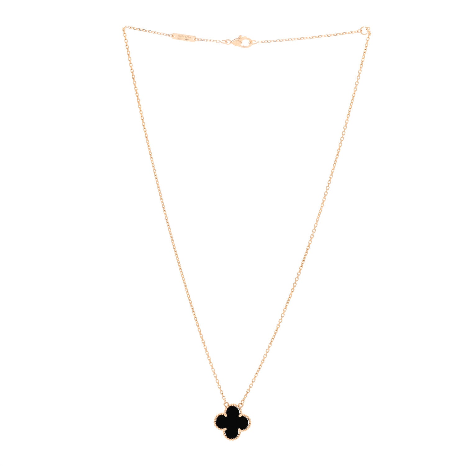 Van Cleef & Arpels 18K Yellow Gold Black Onyx Vintage Alhambra Pendant Necklace 3 of 6
