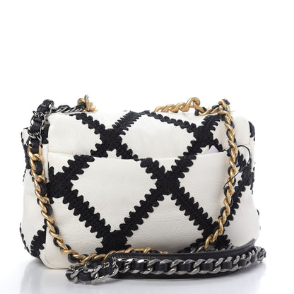 Chanel Calfskin Crochet Medium 19 Flap White Black 3 of 9