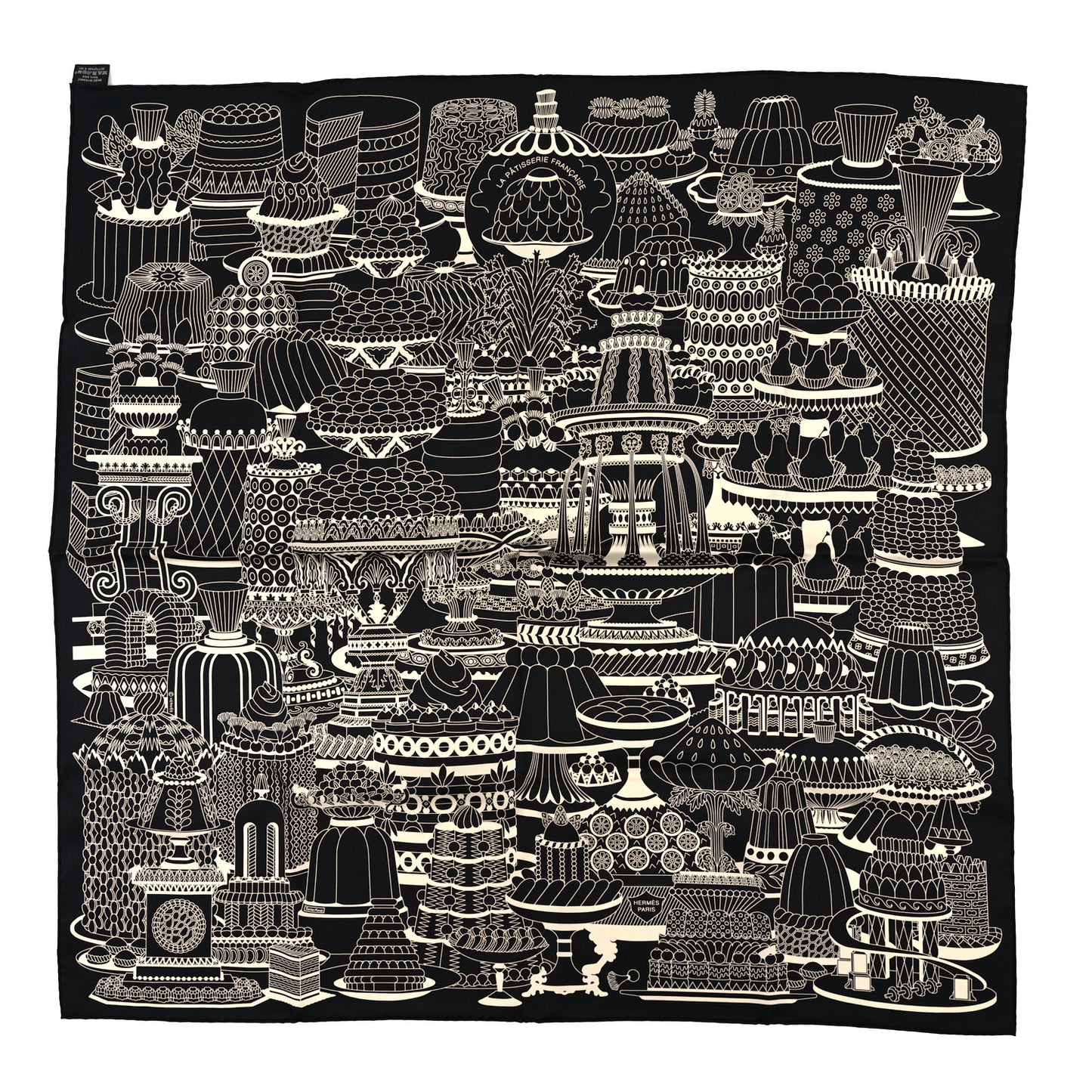 Silk La Patisserie Francaise Scarf 90 Black Creme